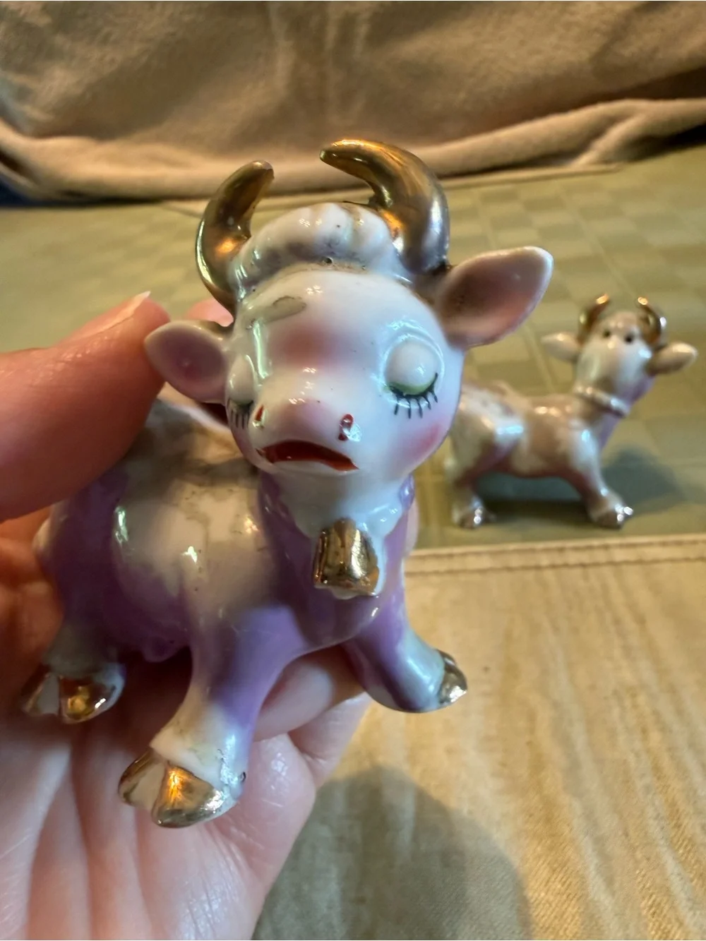 Vintage Anthropomorphic Purple Cow Salt & Pepper Shakers Japan read description